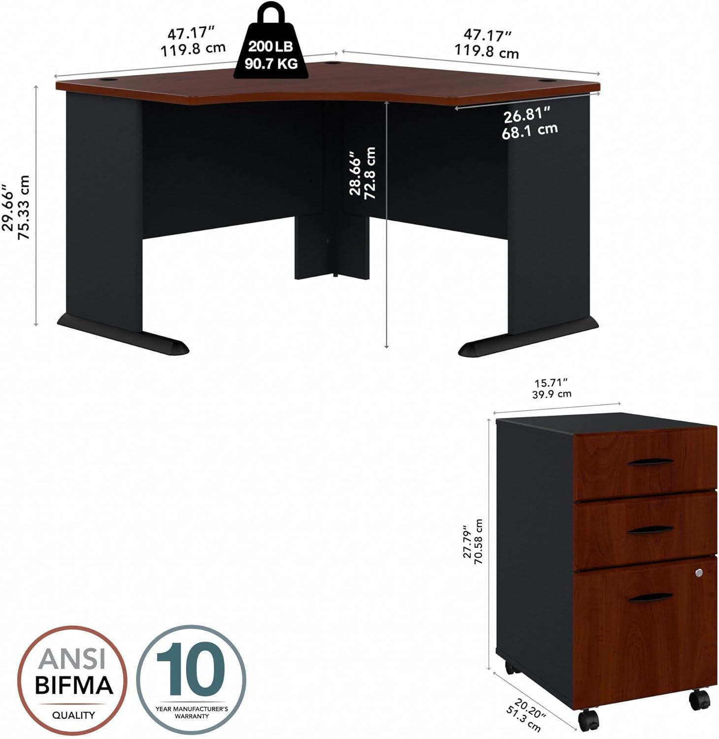 Series A L-Shape Executive Desk with 3 Drawer Mobile Pedestal