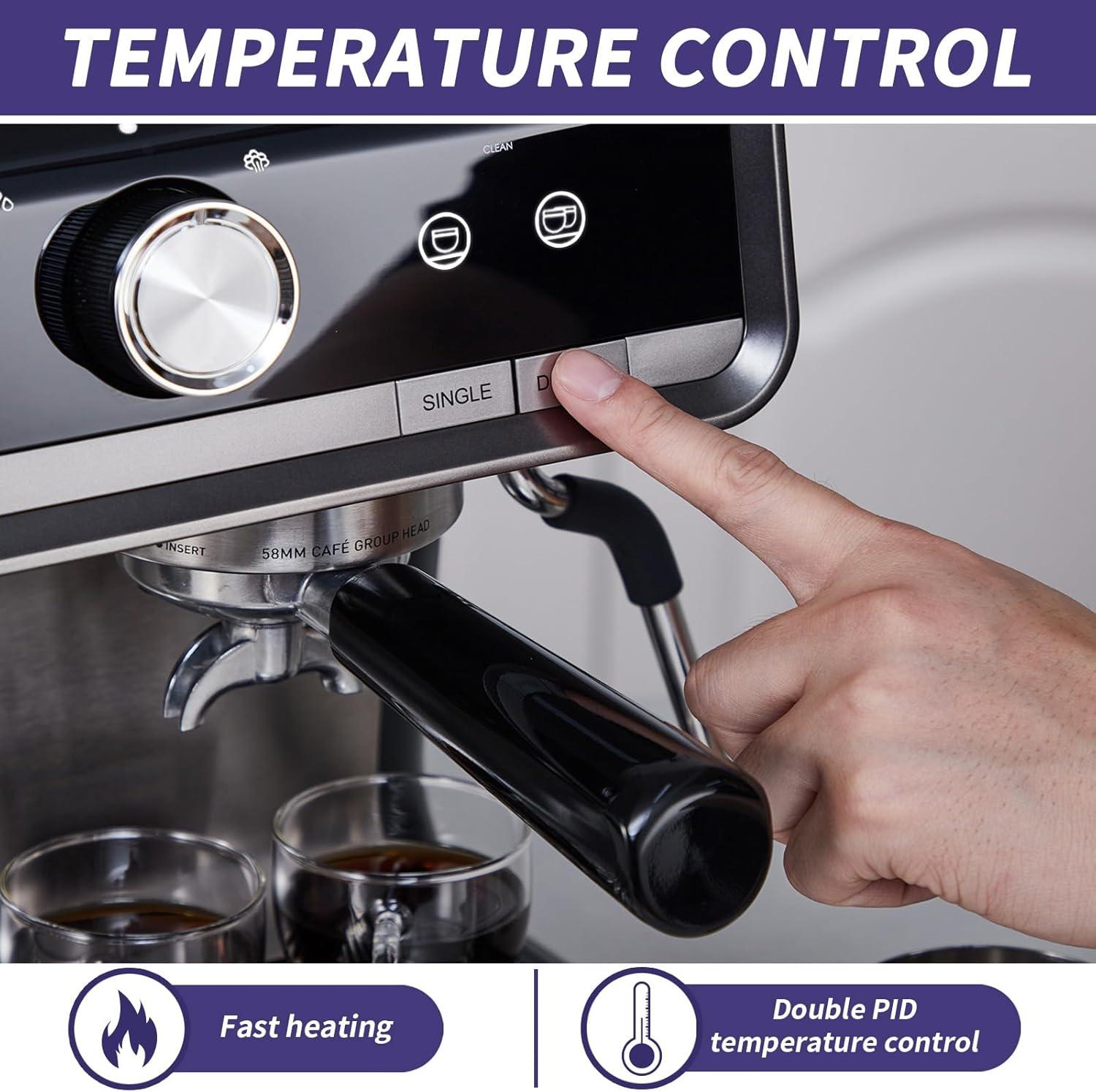 Espresso Machine, 20 Bar Coffee Maker with Milk Frother Steam Wand, Semi-Automatic Coffee Machine for Cappuccino, Latte, Fast Heating, Stainless Steel