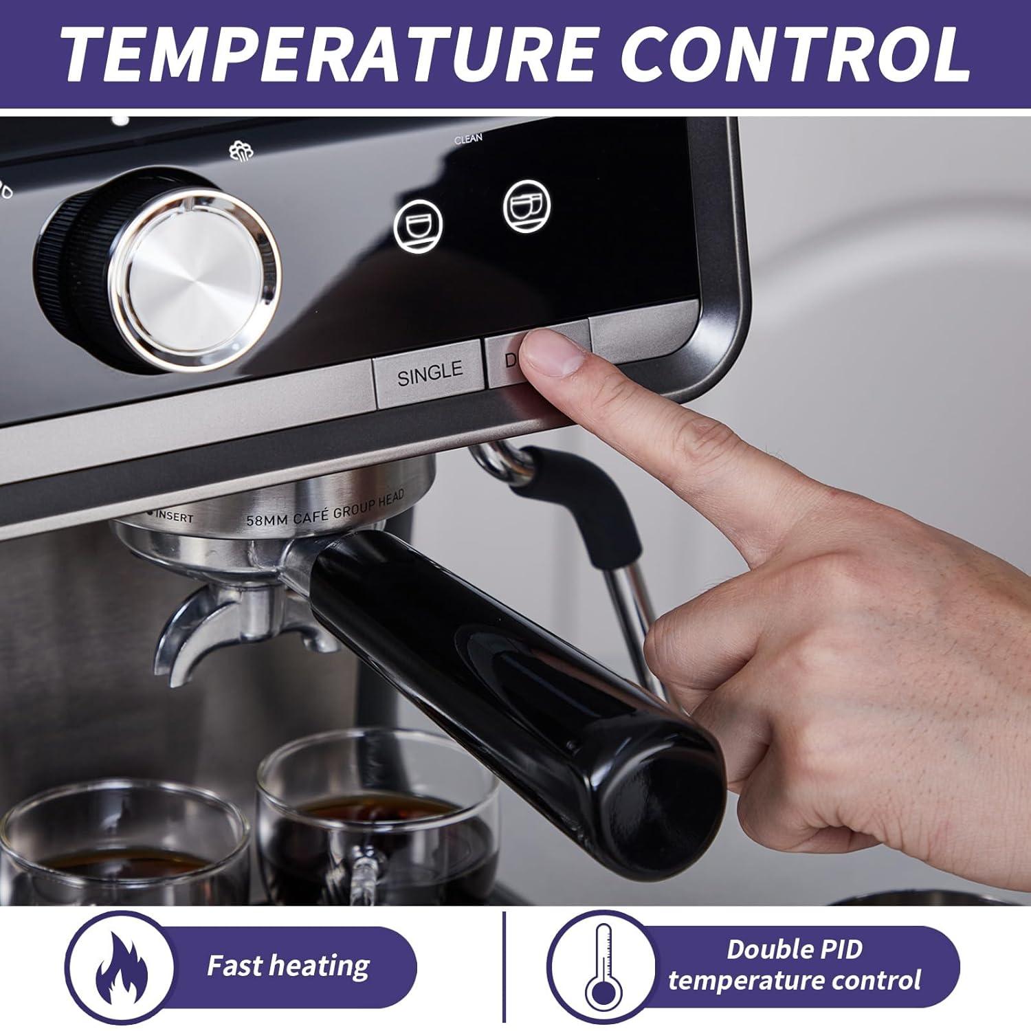 Espresso Machine, 20 Bar Coffee Maker with Milk Frother Steam Wand, Semi-Automatic Coffee Machine for Cappuccino, Latte, Fast Heating, Stainless Steel