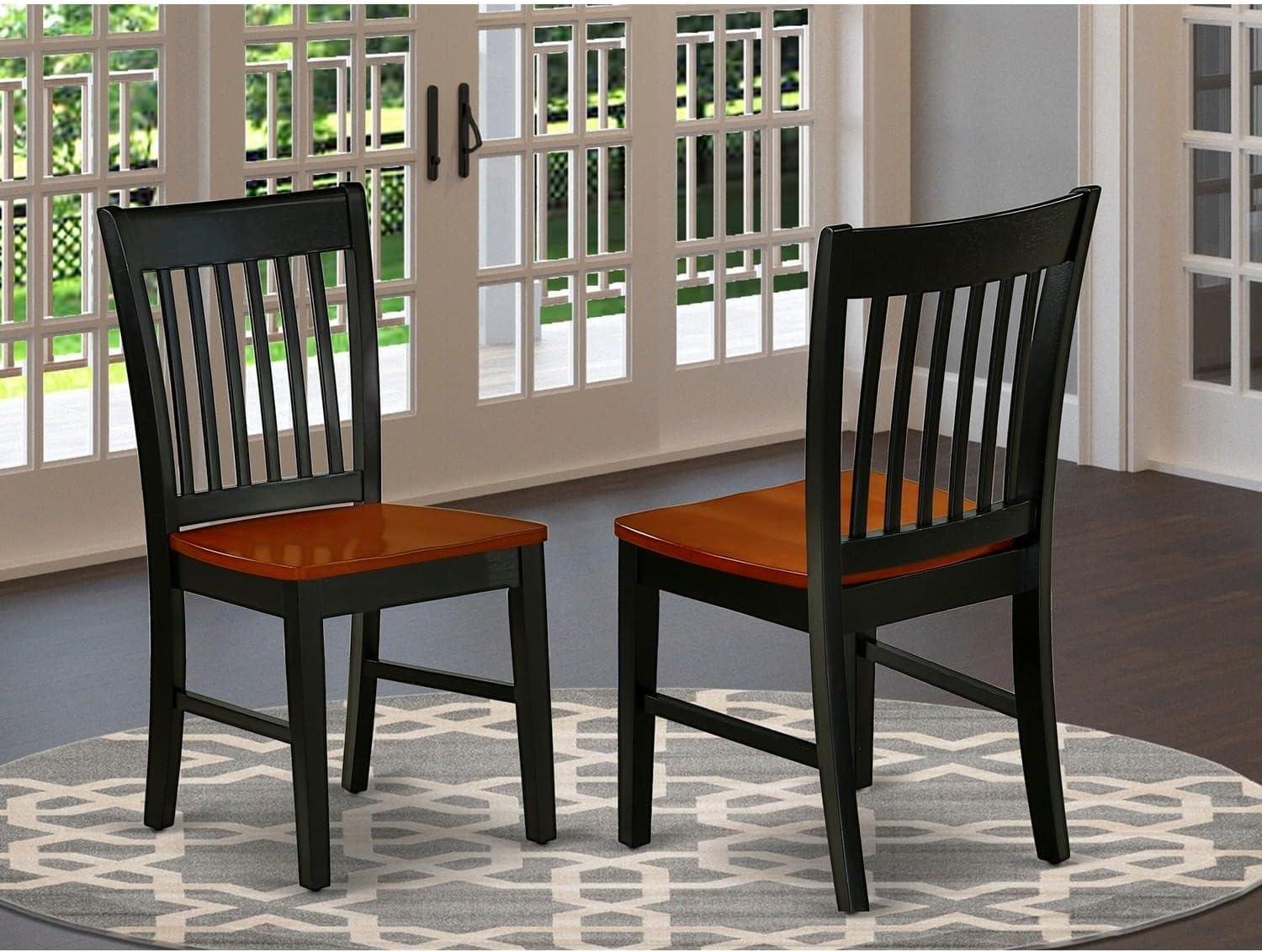 Luwei Norfolk Dining Slat Back Wood Seat Kitchen Chairs, Set of 2, Black & Cherry