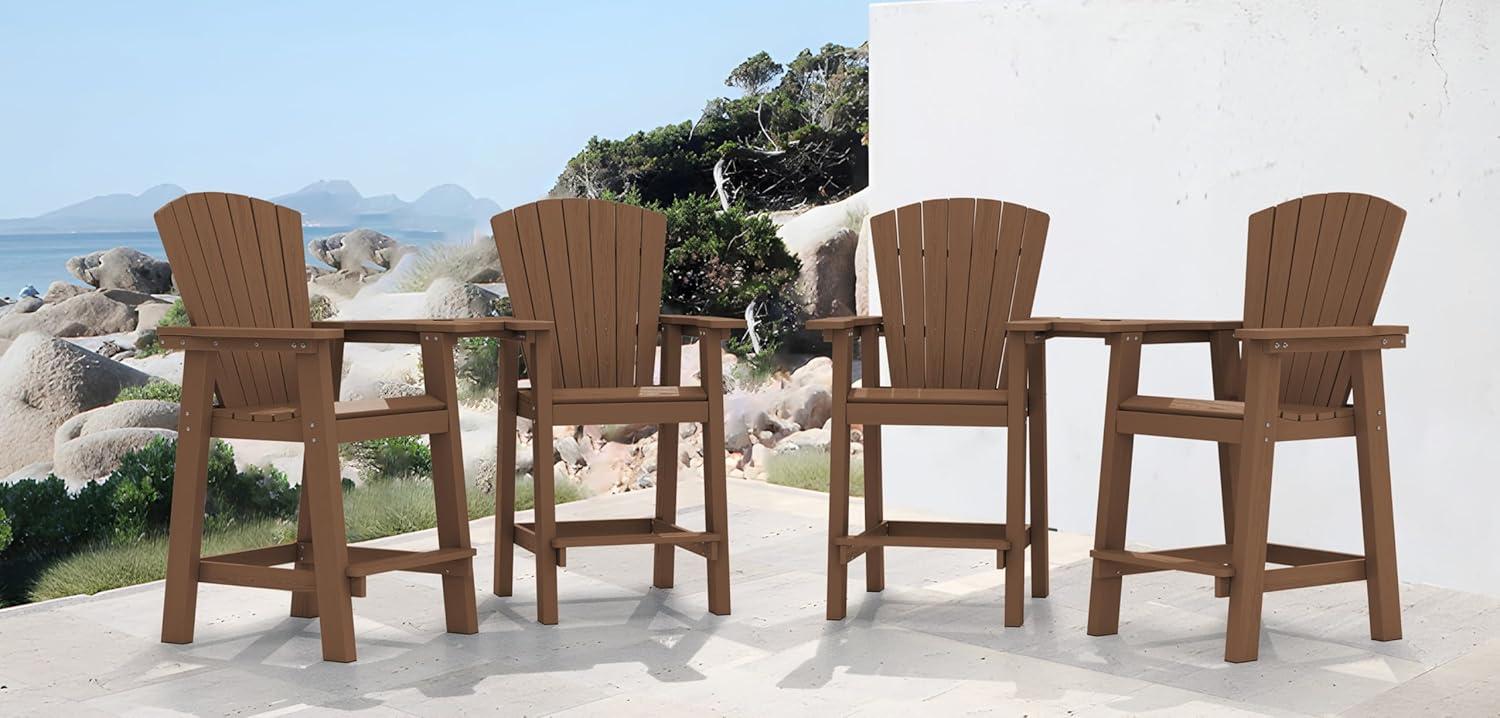 JUSTLET Tall Plastic Adirondack Chair Set of 2 W/ Outdoor Barstools and Connecting Tray, Brown