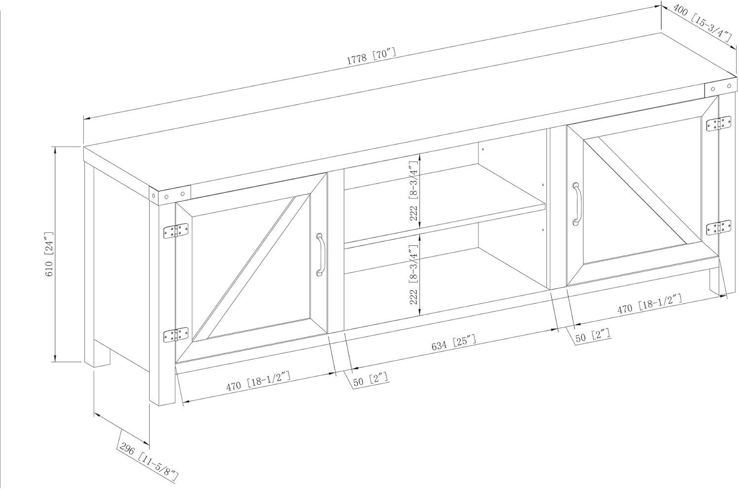 WE Furniture 70" Modern Farmhouse Styled TV Stand