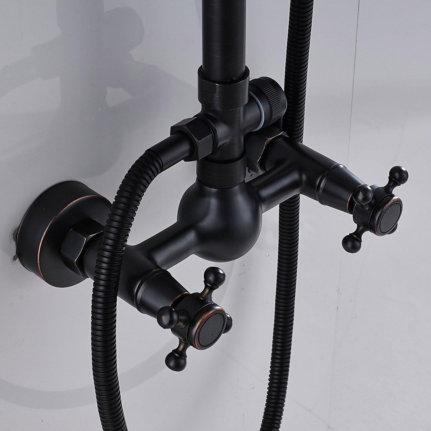 JASODI Bathroom Shower Faucet System Set 8 Inch Rainfall Shower Head Handheld Spray 2 Knobs