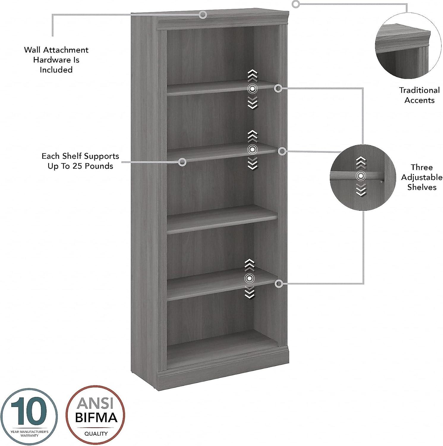 Saratoga Tall 5 Shelf Bookcase in Modern Gray - Engineered Wood