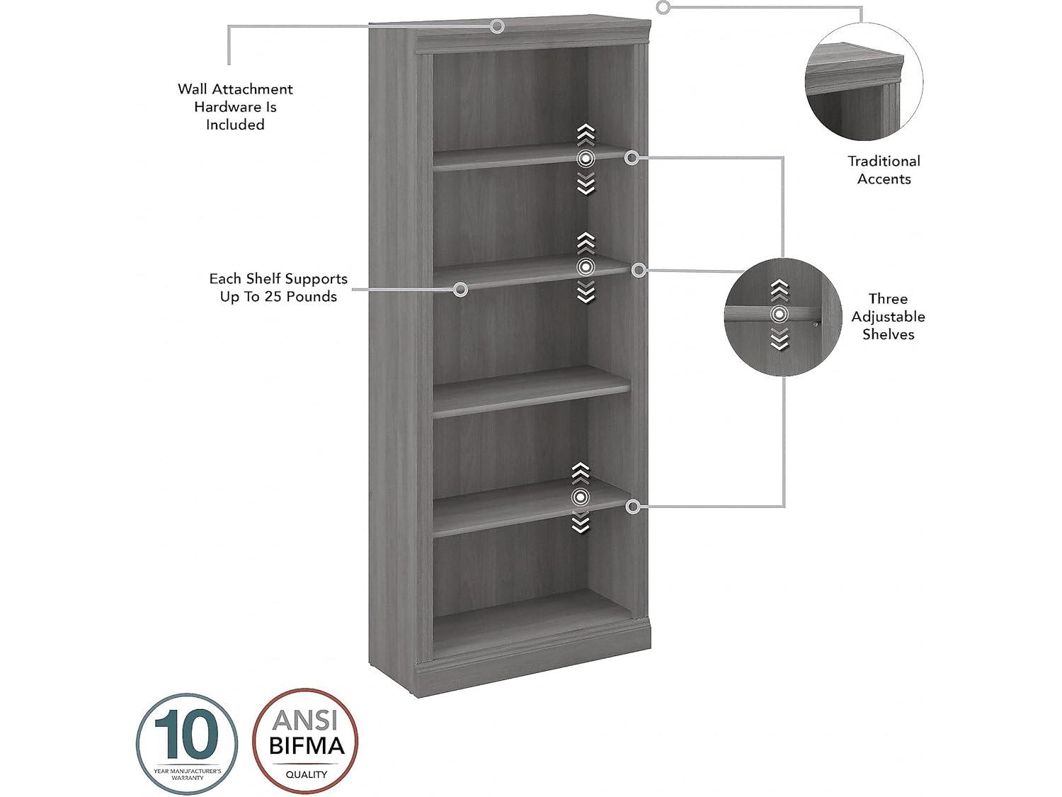 Saratoga Tall 5 Shelf Bookcase in Modern Gray - Engineered Wood