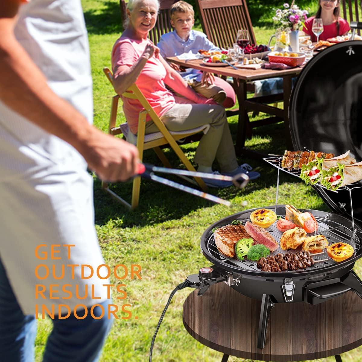 Techwood 1600W Electric Indoor/Outdoor Grill - 15-Serving Removable Stand BBQ with Double Layer Design for Countertops (Black)