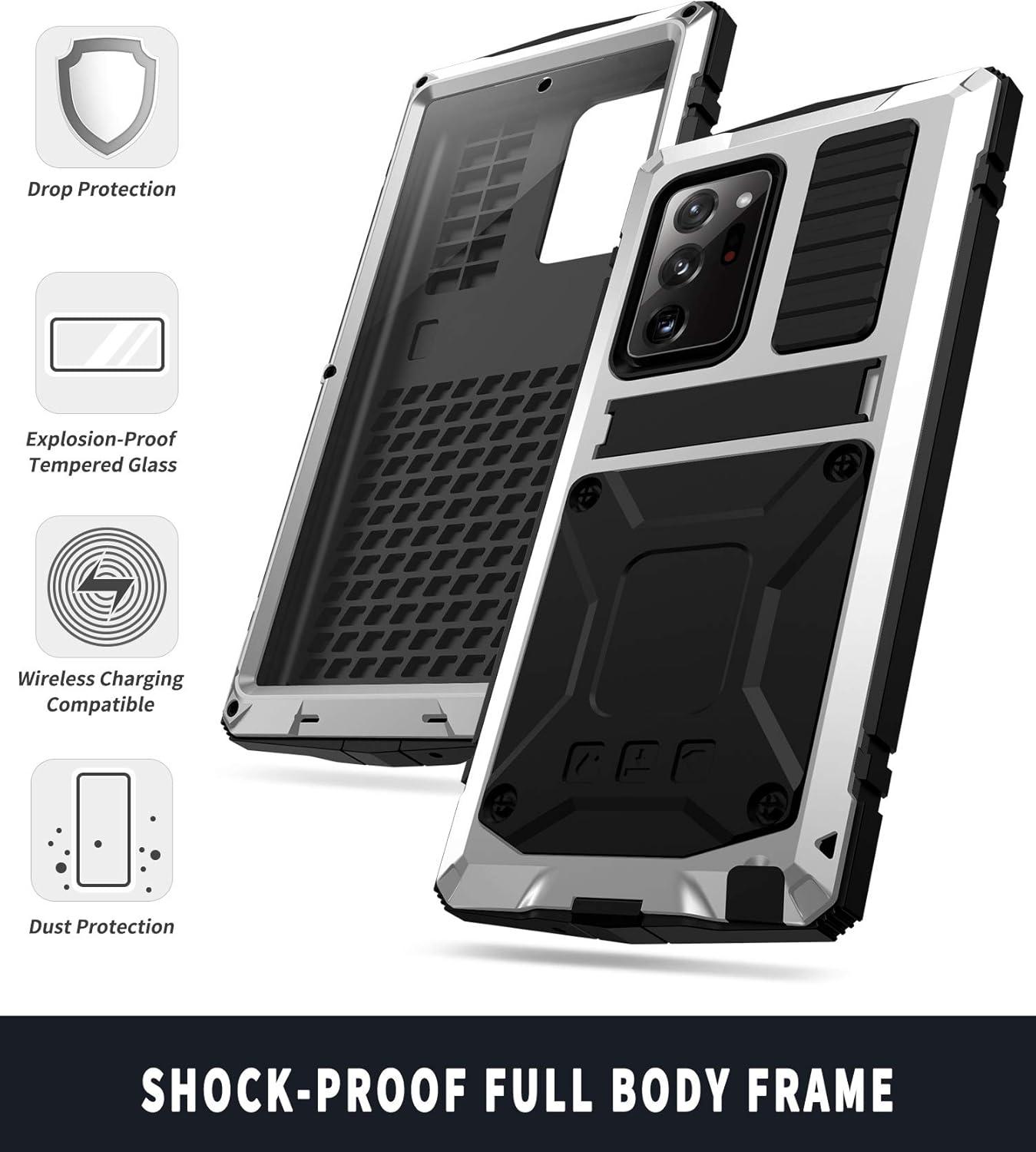CHENXI for Samsung Galaxy Note 20 Ultra Case, Aluminum Metal Gorilla Glass Waterproof Shockproof Military Heavy Duty Sturdy Protector Cover Hard Case for Samsung Galaxy Note 20 Ultra (Silver)