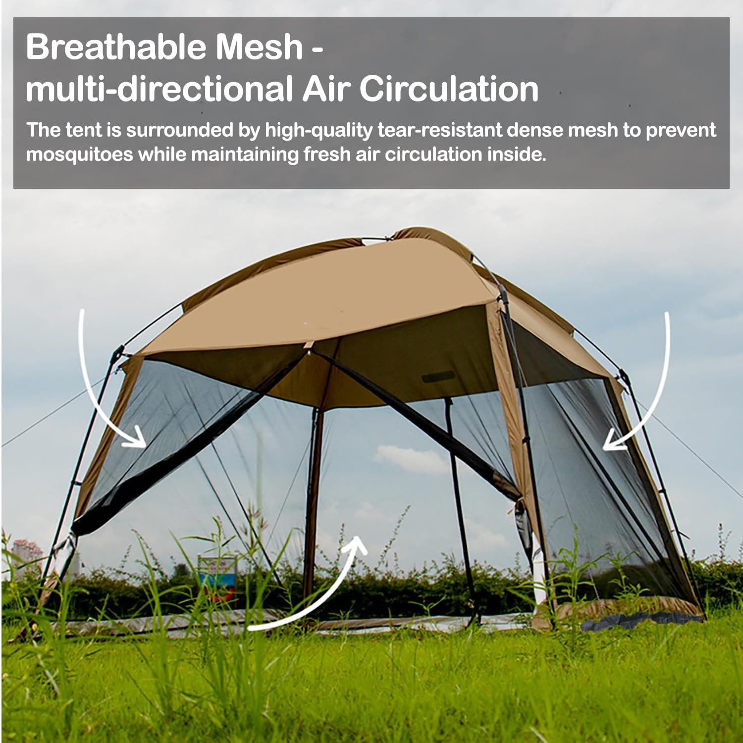 Screen House 11 x 11 ft Screened Mesh Net Gazebos for Patios Outdoor Camping Activities - Beige