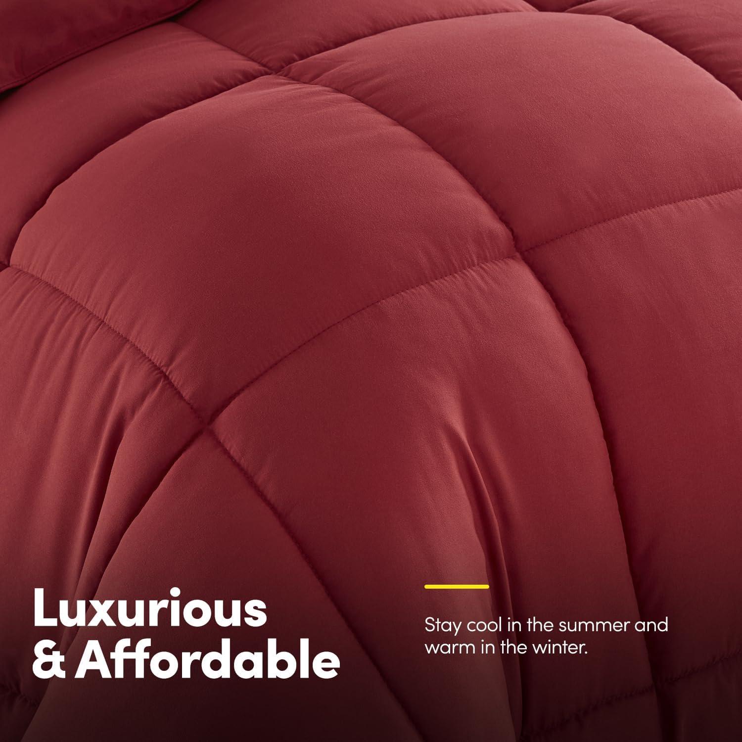 Bed-in-A-Bag Solid Color Comforter & Sheet Set Soft All Season Bedding, King, Red