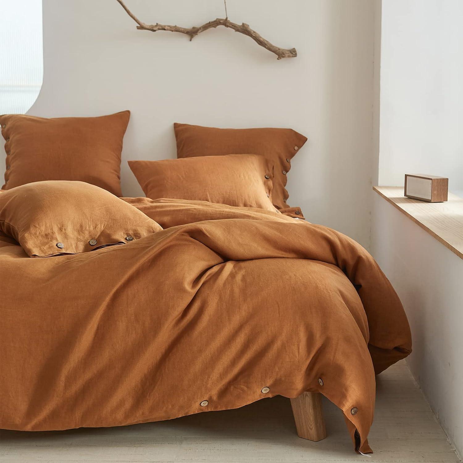 Simple&Opulence 100% Linen Duvet Cover Set with Washed-French Flax-2 Pieces Solid Color Basic Style Bedding Set-Breathable Soft Comforter Cover with 1 Pillowsham(Twin,Linen)