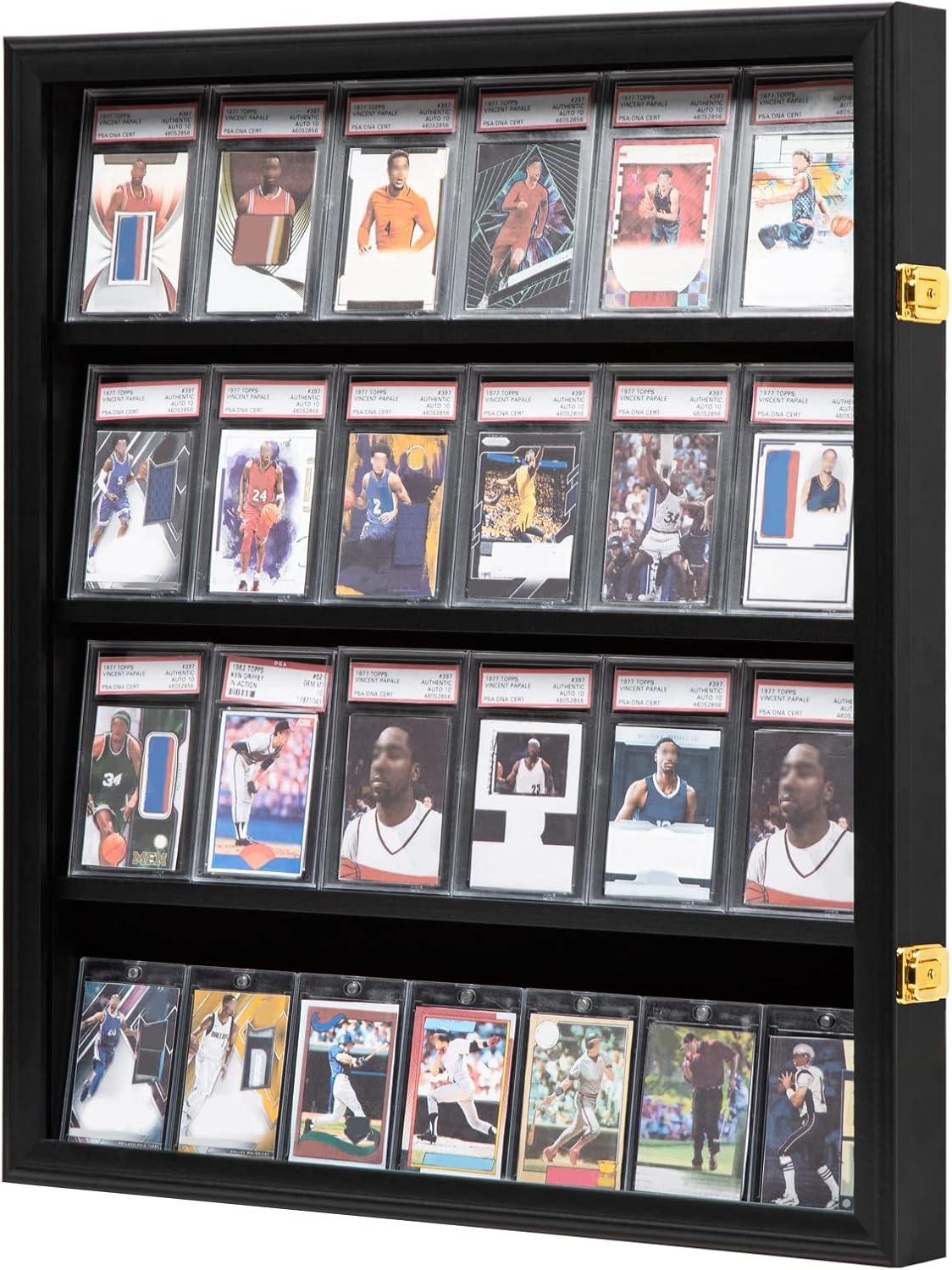 Estuche para Exhibición de Tarjetas Deportivas de 35 Grados: Marco de Exhibición de Tarjetas de Béisbol con Protección UV Gabinete de Pared con Cerradura Transparente para Tarjetas Coleccionables de Baloncesto Negro Vertical