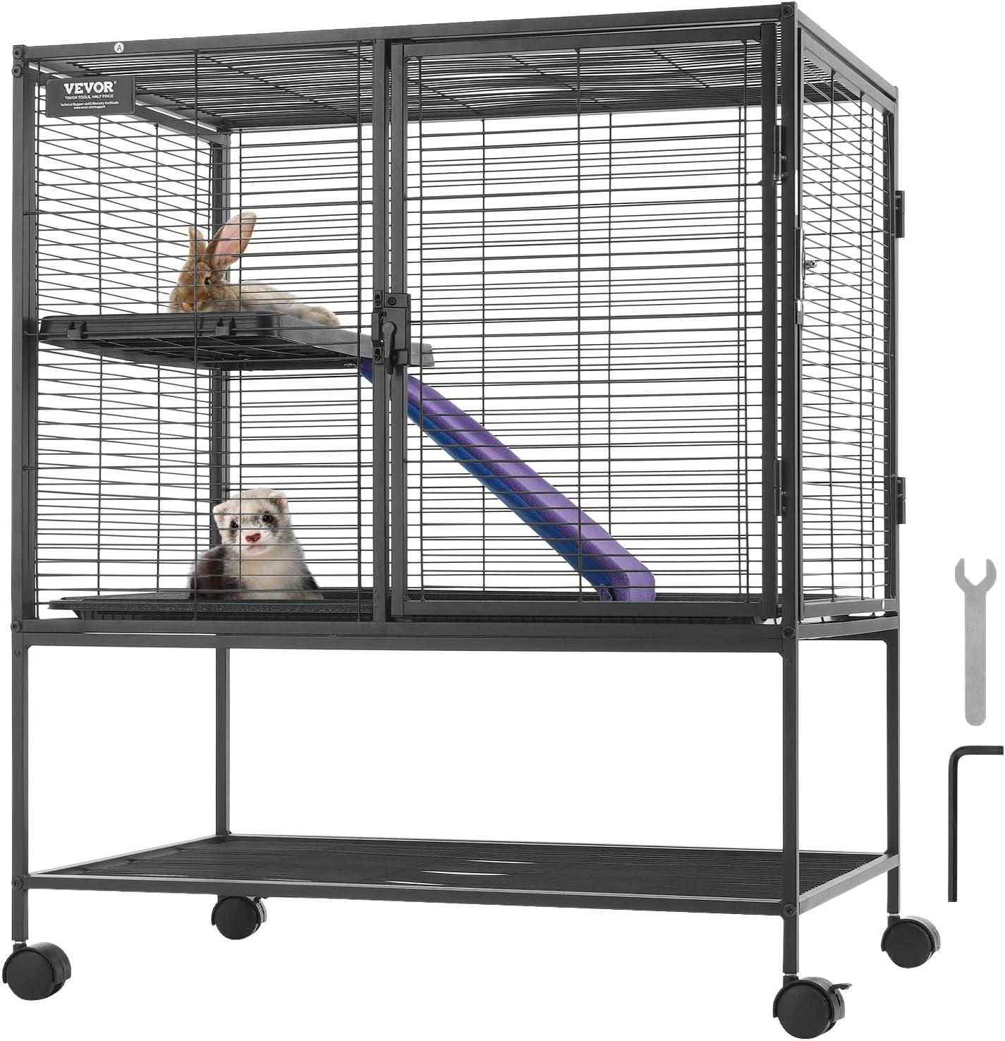 VEVOR 36-Inch 2-Tier Metal Small Animal Cage with Tray and Ramp - Rolling Ferret Cage