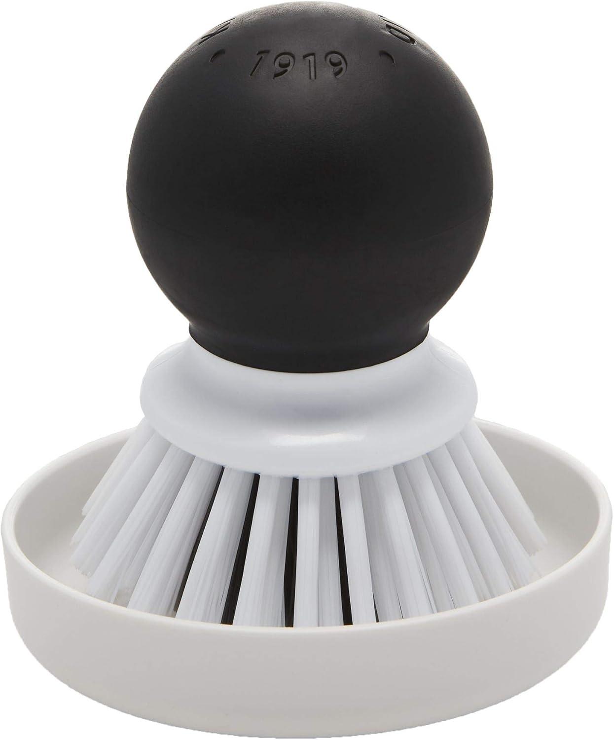 KitchenAid Palm Brush With Dish Tray to Keep Countertops Dry and Clean, Durable Nylon Bristles for Tough Cleaning, Dishwasher Safe, 2-Piece, Black