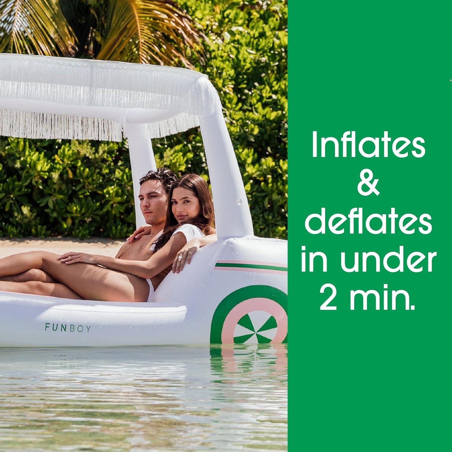 Oversized White and Green Inflatable Golf Cart Pool Lounger