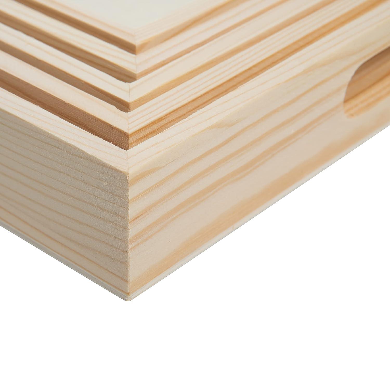 Natural Wood Rectangular Nested Serving Trays with Handles, Set of 5