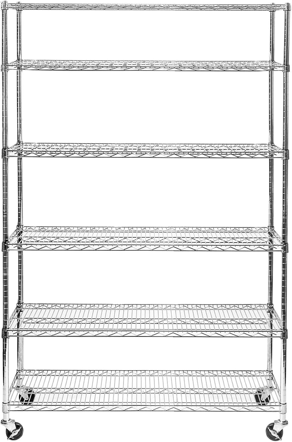 Seville Classics UltraDurable Commercial-Grade 6-Tier NSF-Certified Steel Wire Shelving with Wheels, 48" x 18", Silver