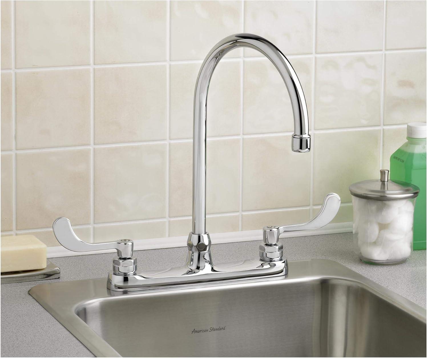 Chrome Gooseneck Kitchen Faucet with Dual Handles, 8-Inch