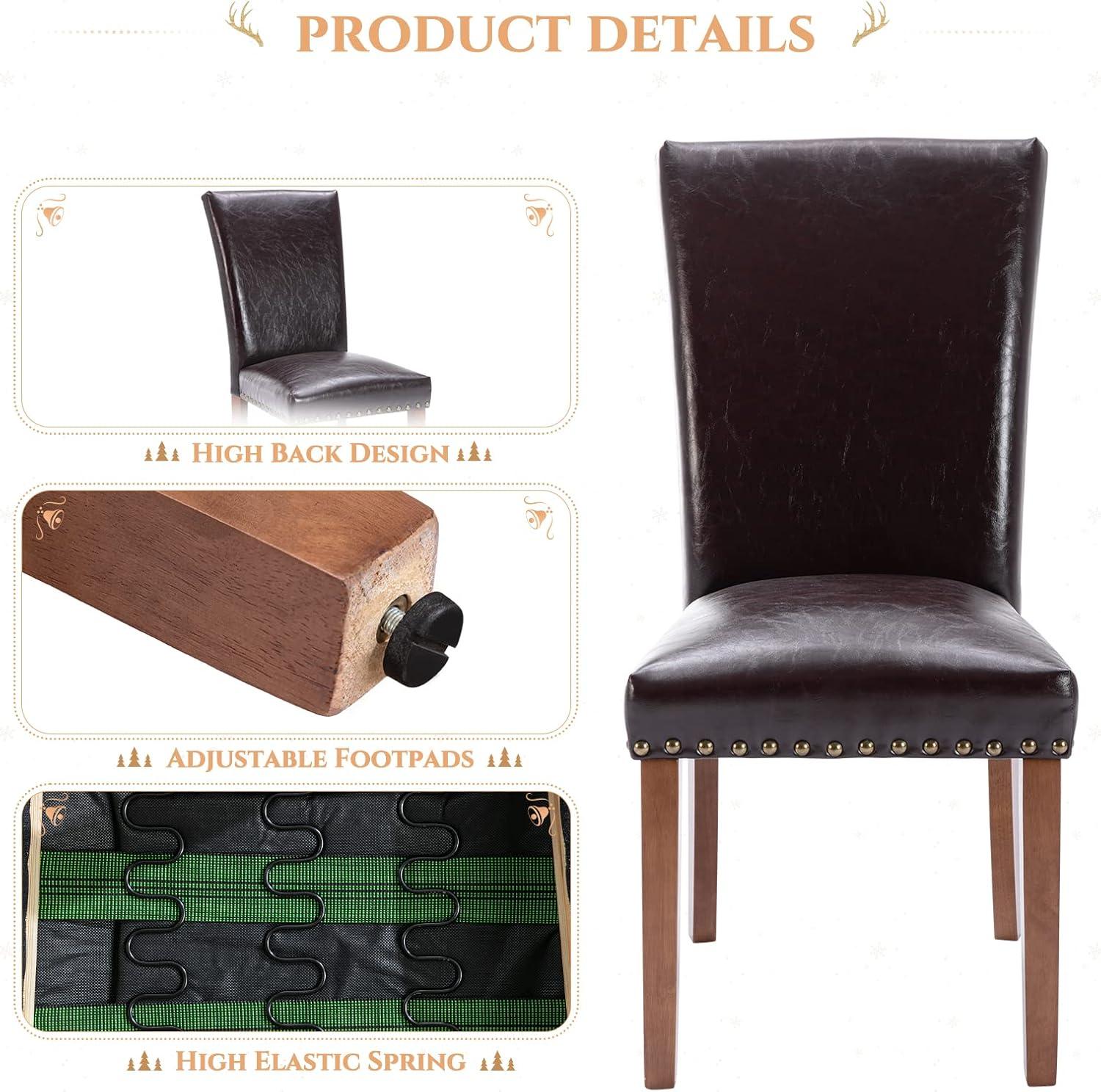 Dark Brown Faux Leather Upholstered Parsons Side Chair Set