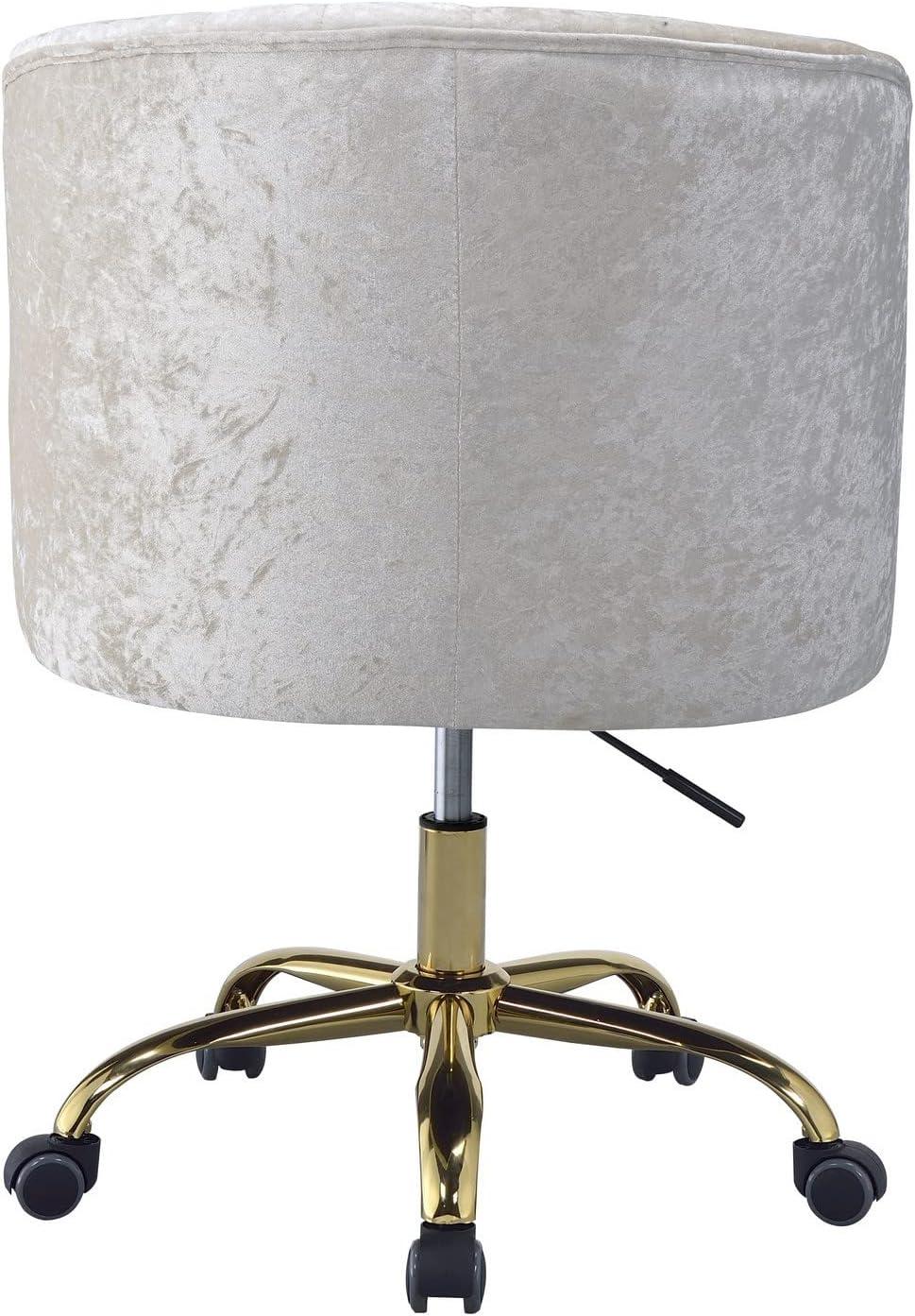 Benzara Swivel Velvet Upholstered Office Chair with Adjustable Height and Metal Base, Cream and Gold