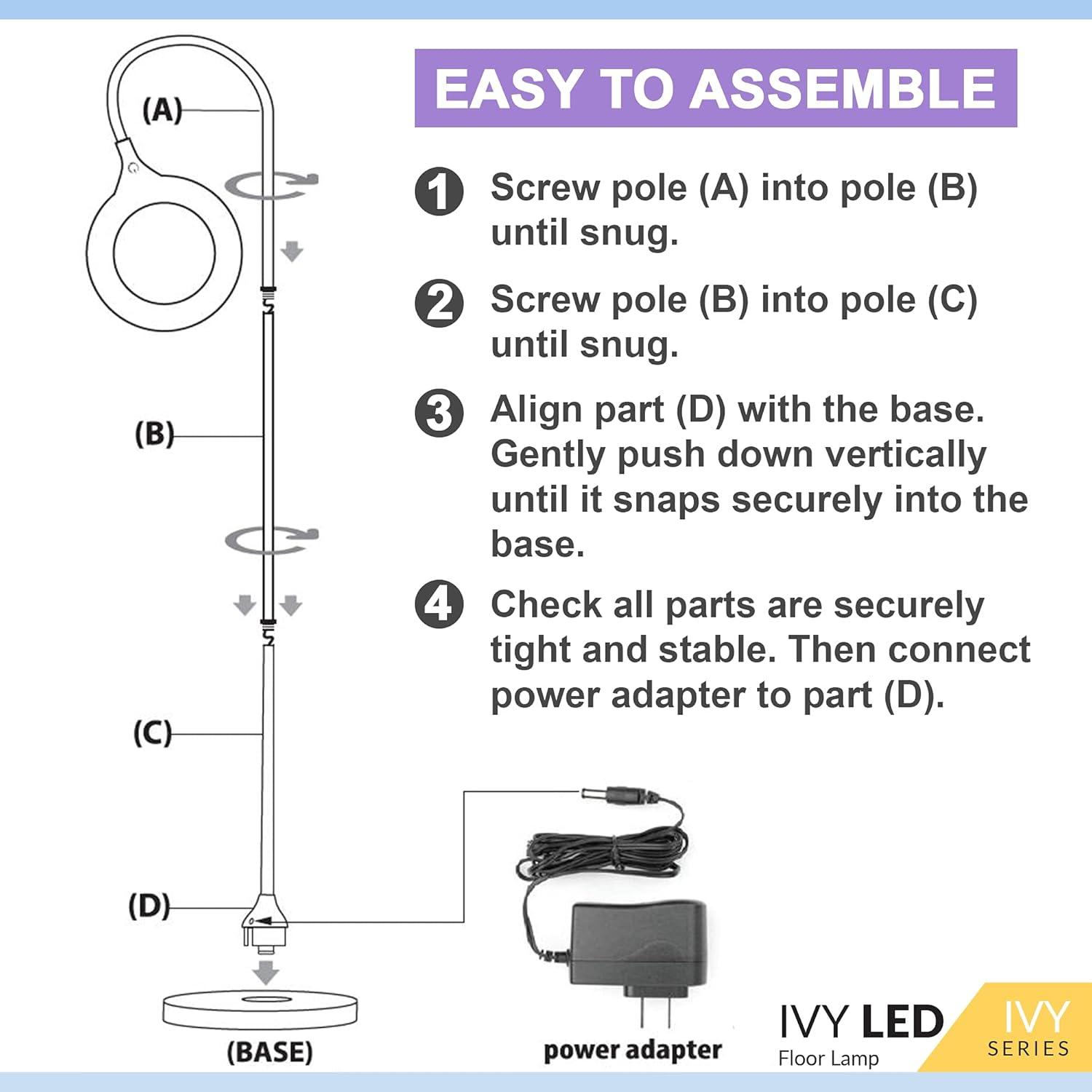 TW Lighting LED Floor Lamp for Living Room Bedroom Office Light Standing Lamps White