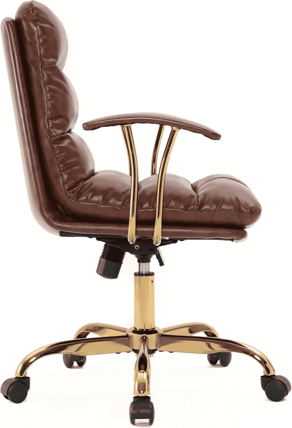 LeisureMod Regina Office Chair Upholstered in Leather with Adjustable Height, Swivel, and Tilt