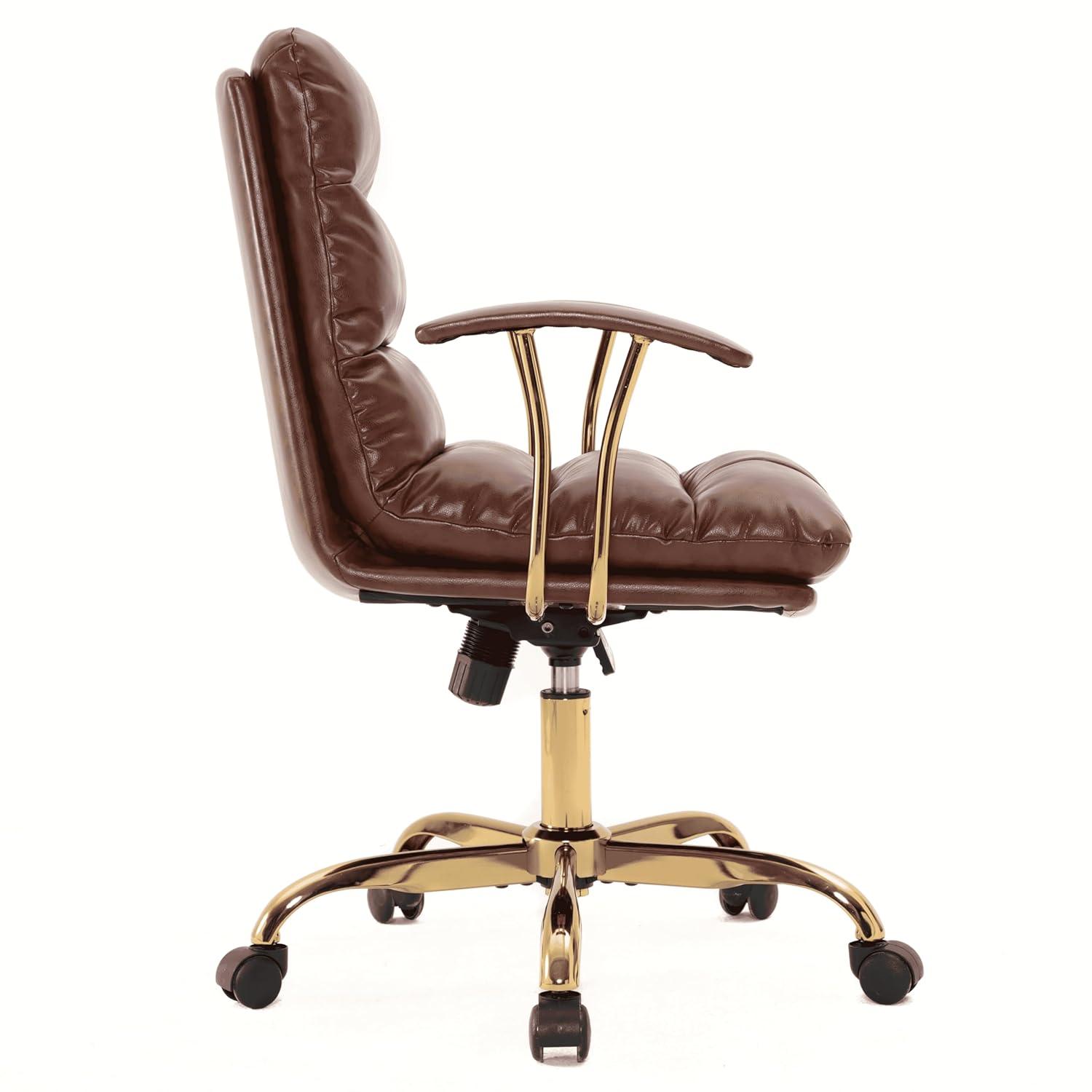 LeisureMod Regina Single Ergonomic Padded Leather Lumbar Support Adjustable Height Swivel Executive Office Chair with Gold Steel Frame