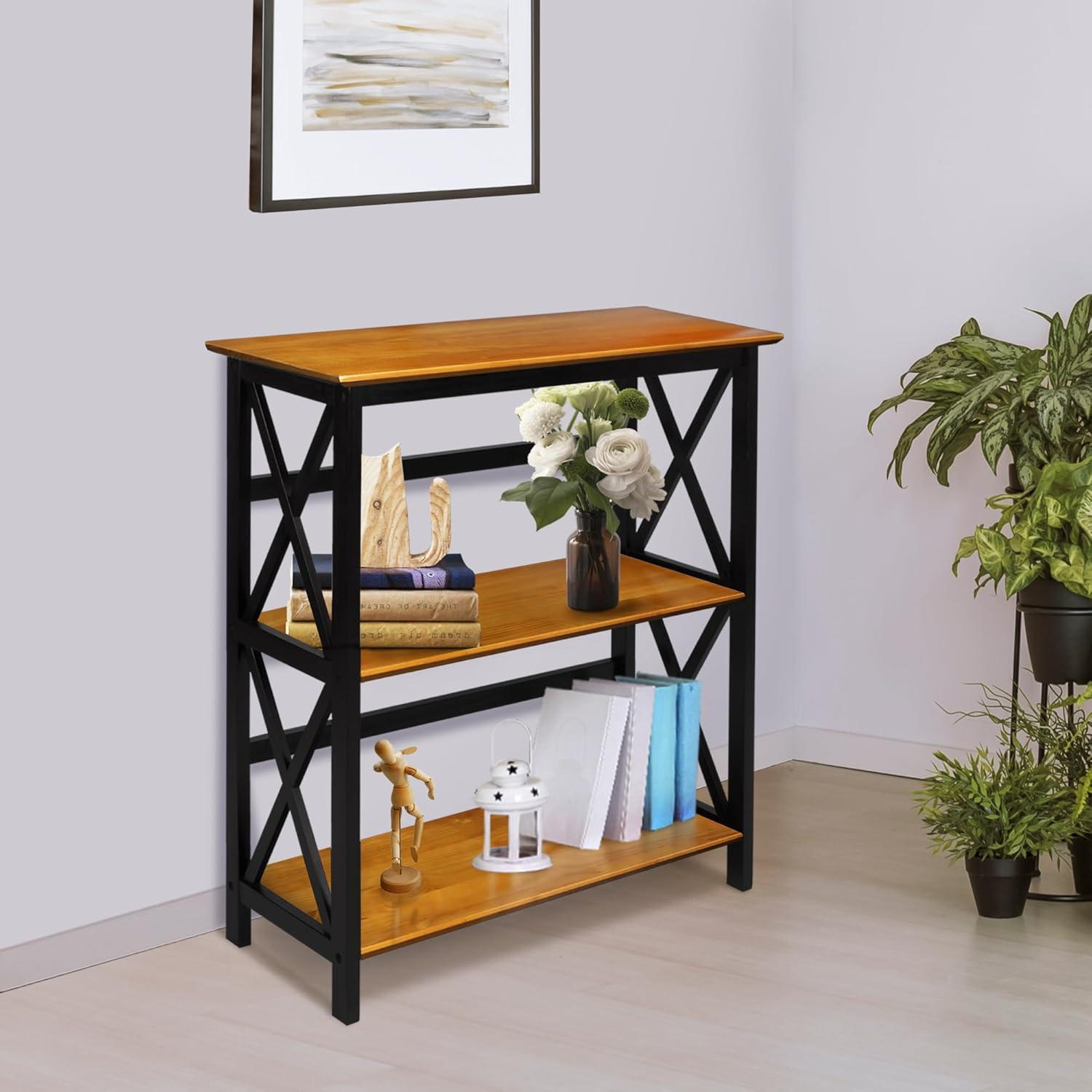 Casual Home Montego 3-Shelf Bookcase, Antique Walnut/Black