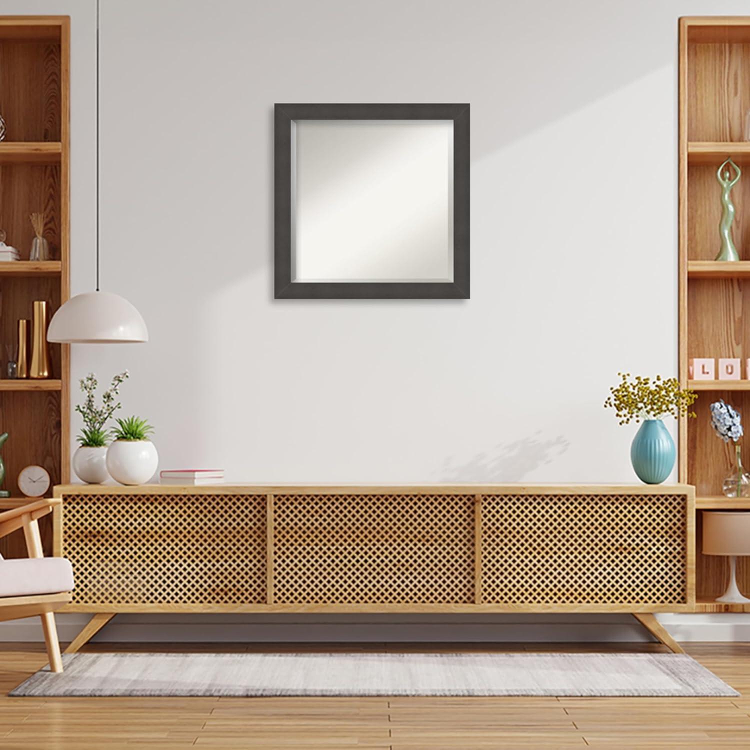 Amanti Art Beveled Bathroom Wall Mirror - Brushed Pewter Frame - Brushed Pewter Outer Size: 24 x 24 in