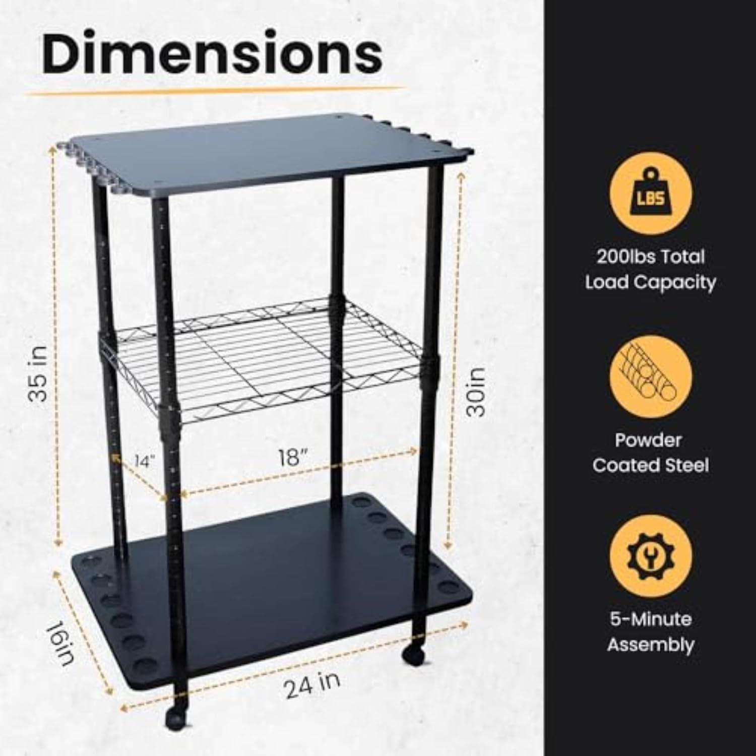 Rush Creek Creations 12 Fishing Rod Tackle Cart, Fishing Storage Rack