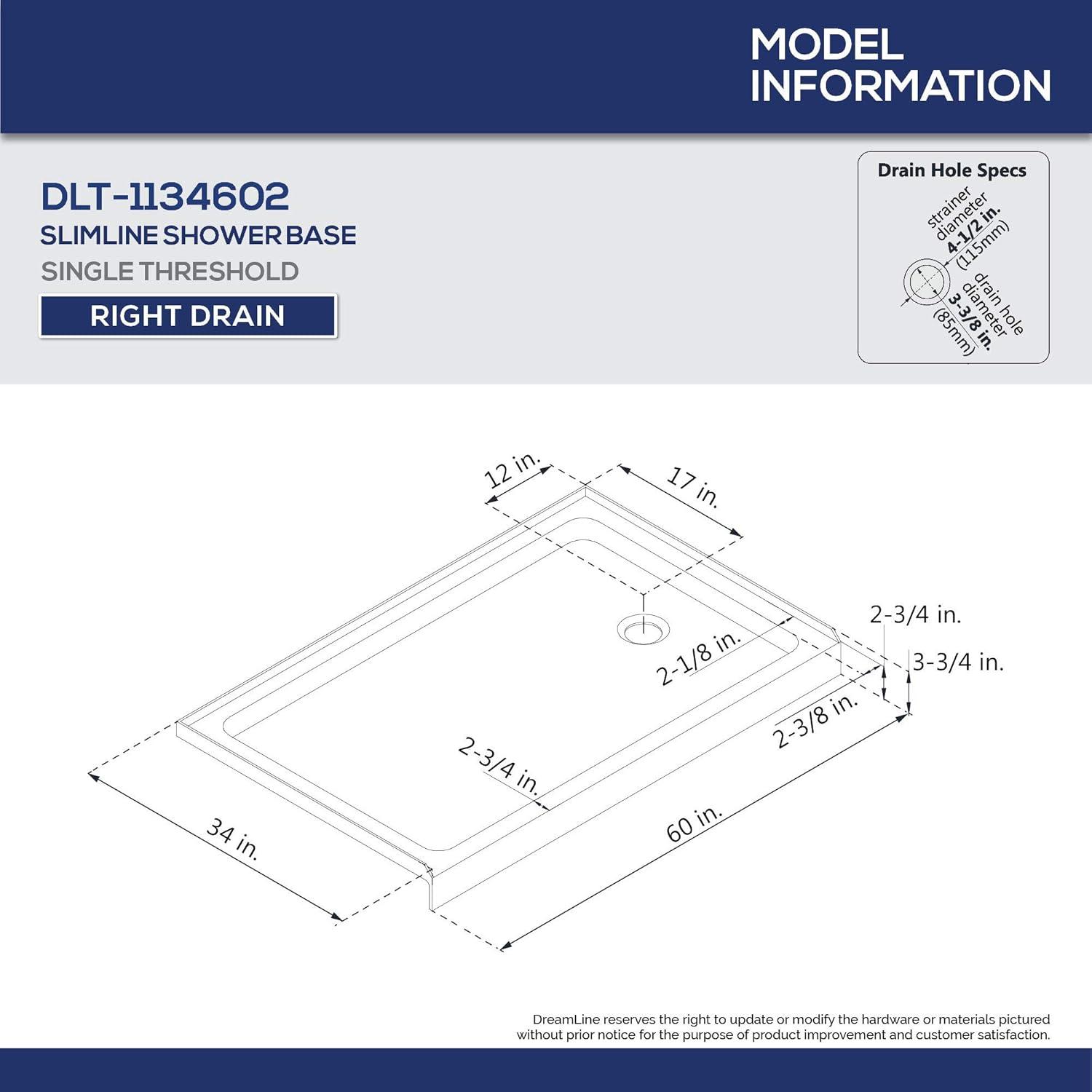 SlimLine 60" x 34" Single Threshold Shower Base