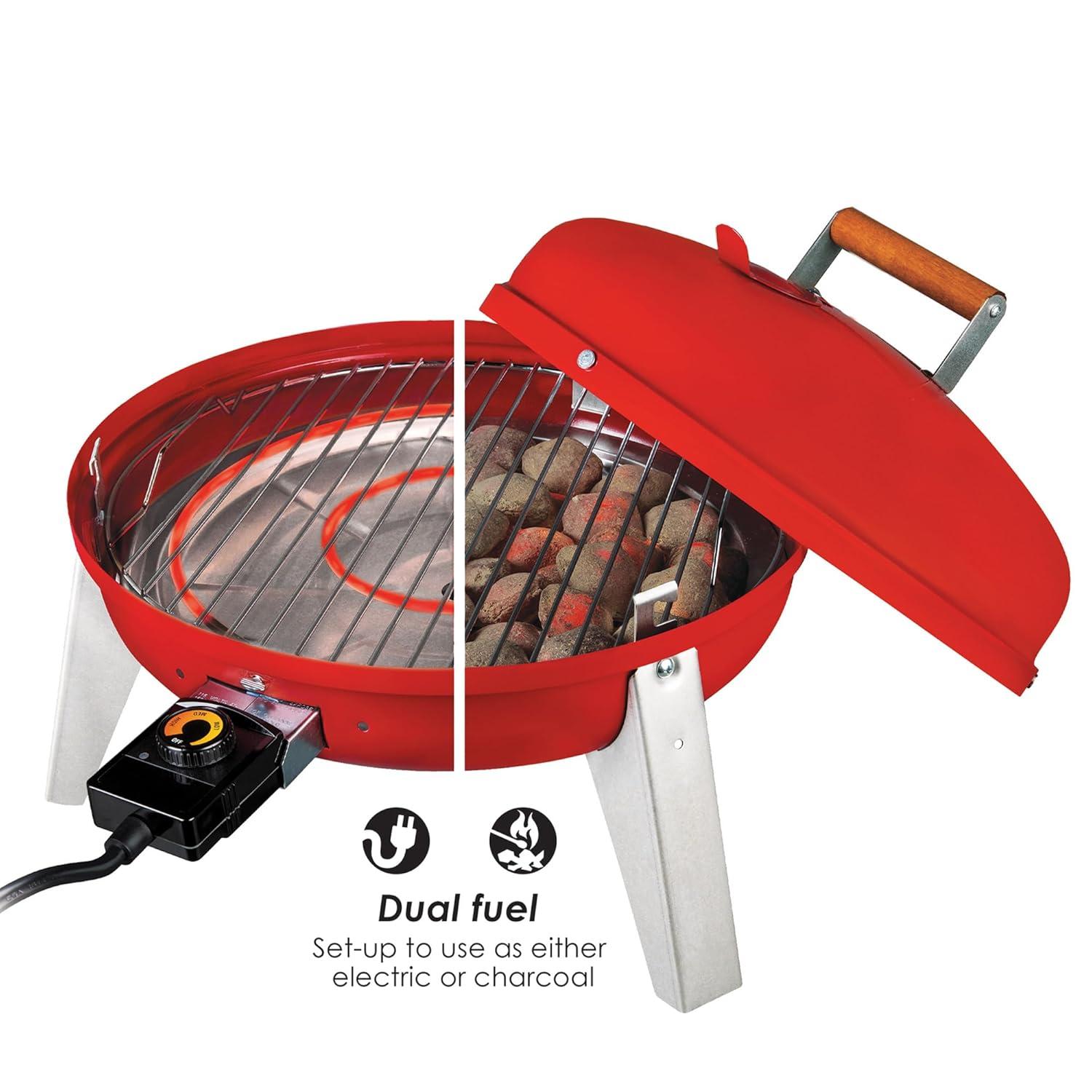 The Wherever Portable Dual Fuel Electric and Charcoal Grill in Red