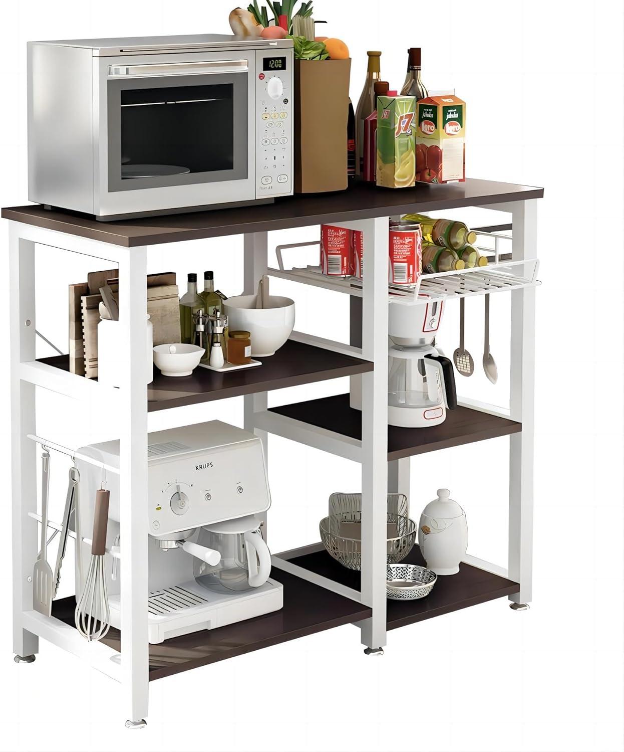 Walnut Black 3-Tier Kitchen Baker's Rack with Storage and Spice Rack