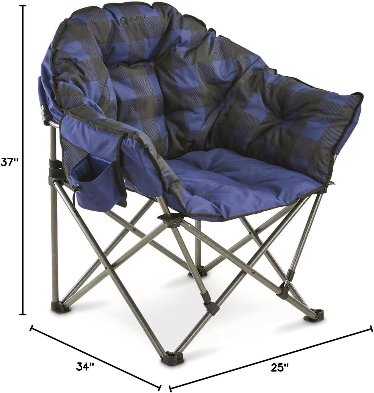 Oversized Blue Plaid Foldable Club Camp Chair with Arms