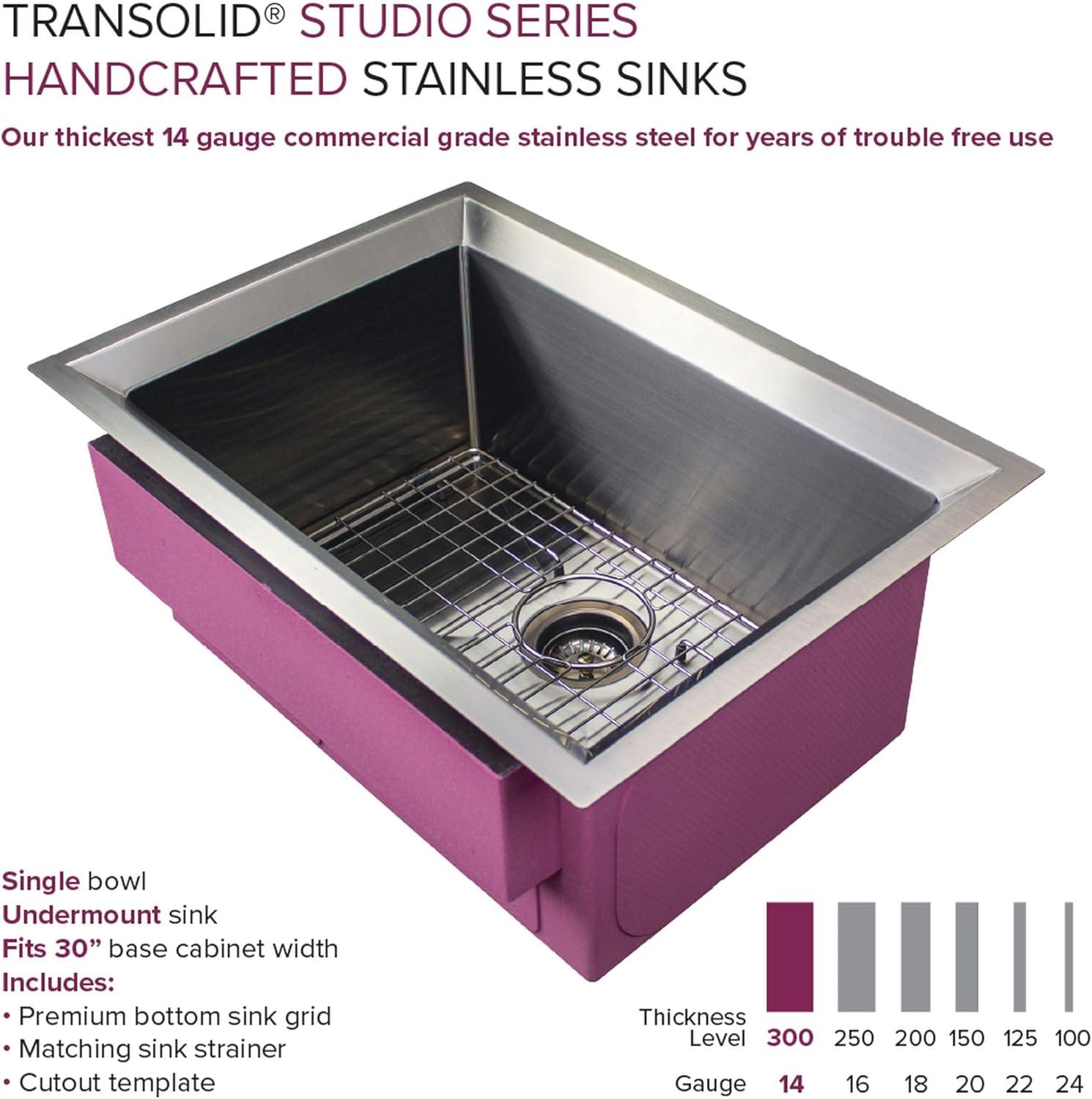 Transolid Studio 26-in x 19-in x 11-in Undermount Stainless Kitchen Sink, SinkPocket, Grid, Strainer