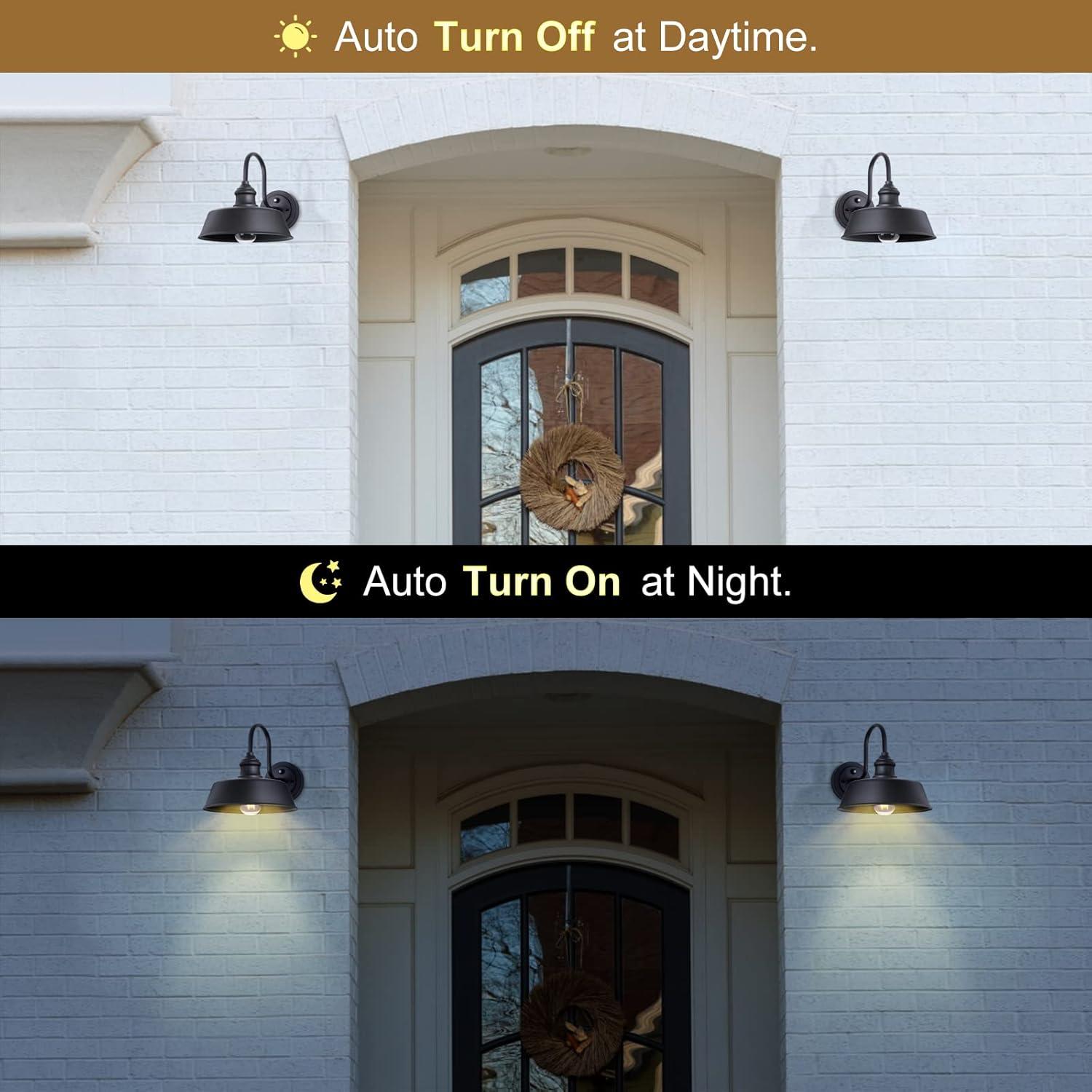 2 Pack Dusk to Dawn Outdoor Wall Lights,Farmhouse Gooseneck Barn Black