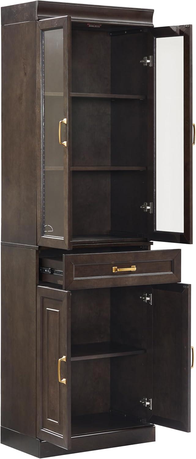 Crosley 78" Stanton 2pc Glass Door Kitchen Storage Pantry Cabinet Set Coffee: Traditional Style, MDF Wood Veneer, 10 Shelves