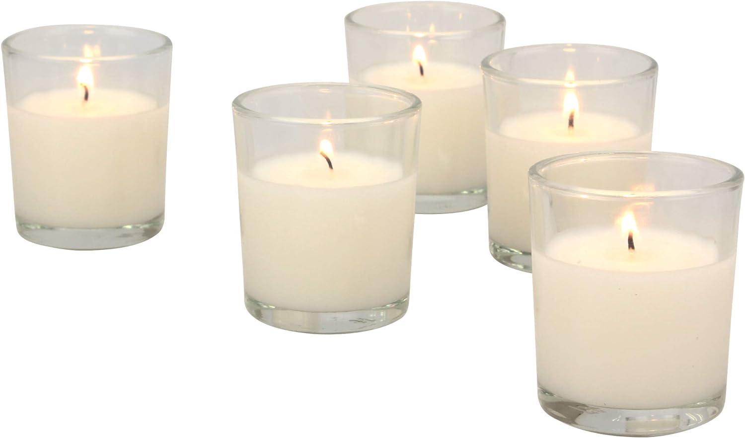 48pk Unscented Long Burning Clear Glass Wax Candles Ivory - Stonebriar Collection: Traditional Style, 15hr Burn Time