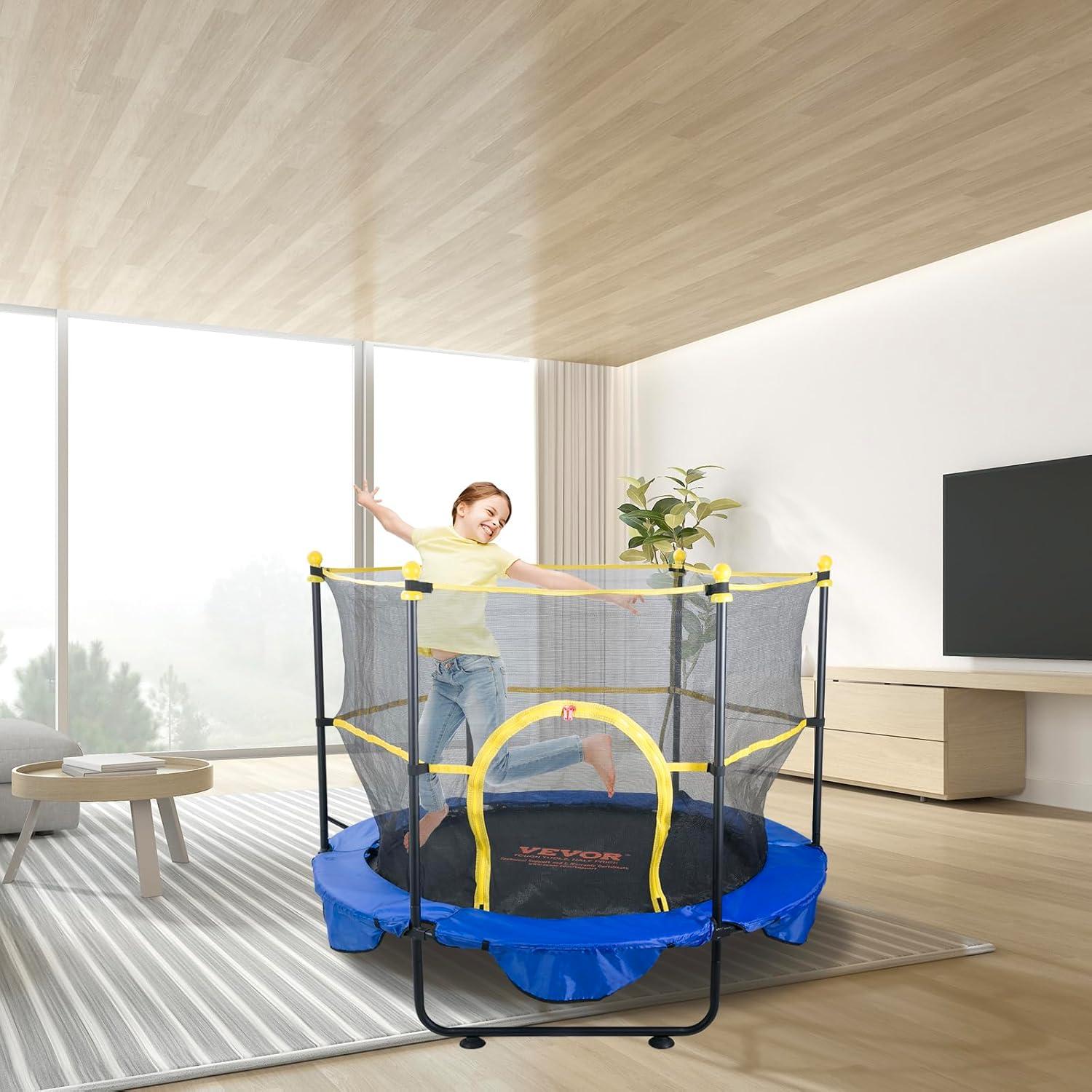 VEVOR 60" Trampoline for Kids Mini Toddler Trampoline with Net Indoor Outdoor