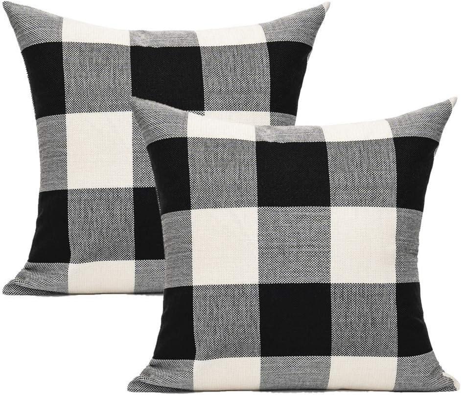 Set of 2 Check Plaid Throw Pillow Covers Cushion Case Polyester Linen for Fall Home Decor , 18 x 18 Inches