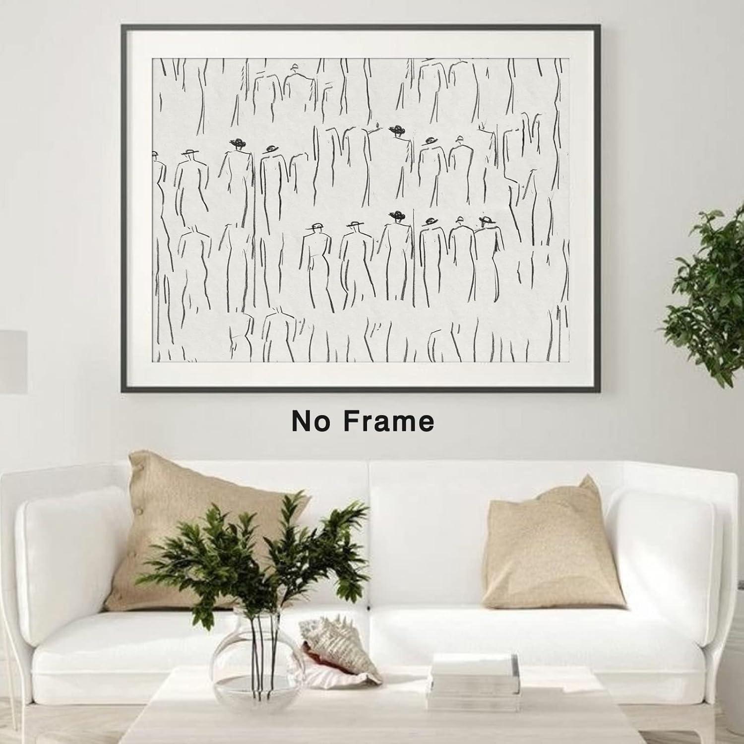 Abstract Figure Wall Art Vintage Sketch Prints Minimalist Painting Black and White Line Drawings Prints for Living Room Vintage Poster Sketch Figures Abstract Line Art Man Artwork 16x20inch No Frame