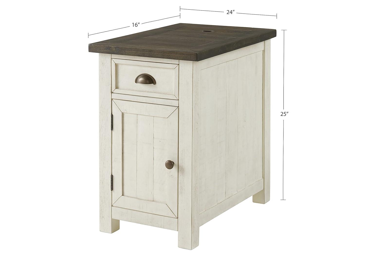 Martin Svensson Home Monterey Chairside Table with Power, Cream White and Brown