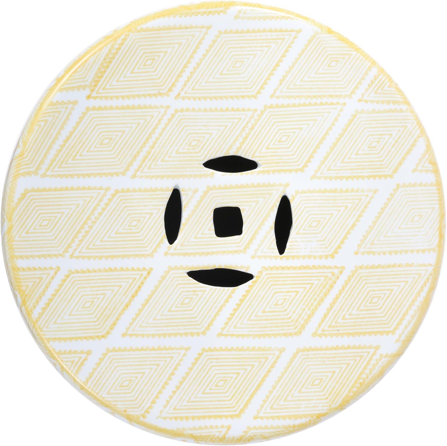 Moroccan Diamonds 18" Ceramic Drum Garden Stool, Yellow - JONATHAN Y