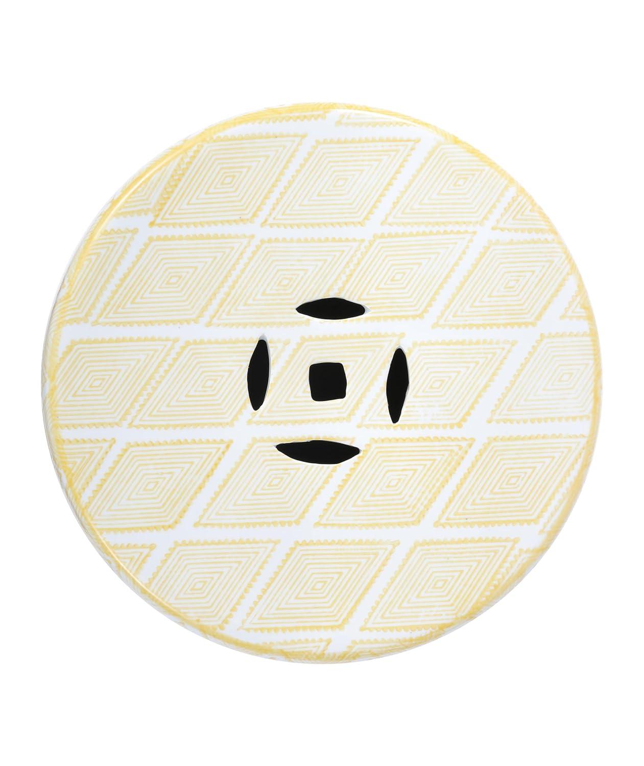 Moroccan Diamonds 18" Ceramic Drum Garden Stool, Yellow - JONATHAN Y