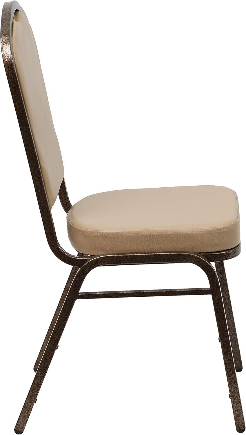 BizChair 4 Pack Crown Back Stacking Banquet Chair in Tan Vinyl - Copper Vein Frame