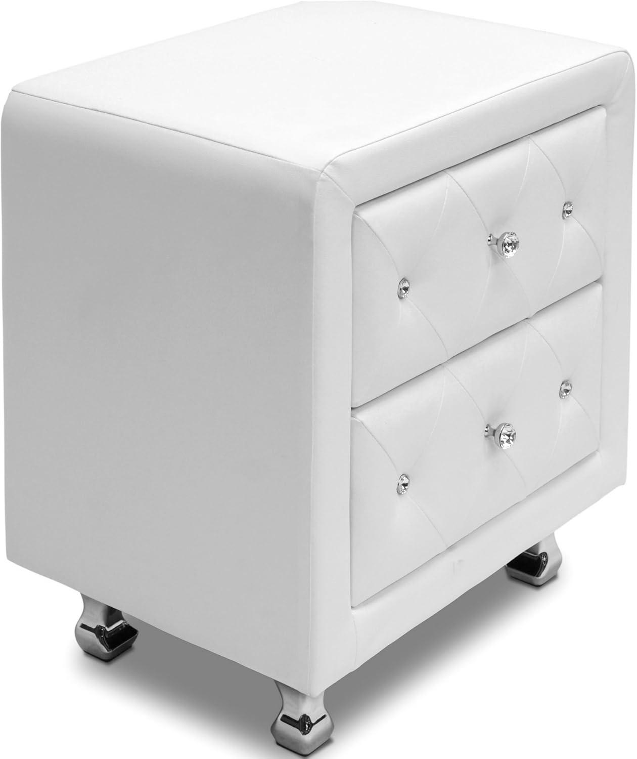 Baxton Studio Stella Crystal Tufted White Upholstered Modern Nightstand