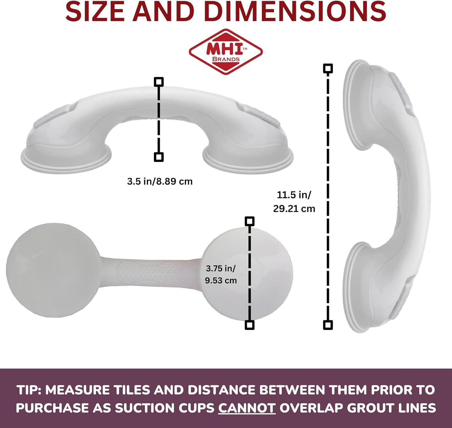 White 12" Suction Cup Bathtub and Shower Grab Bar