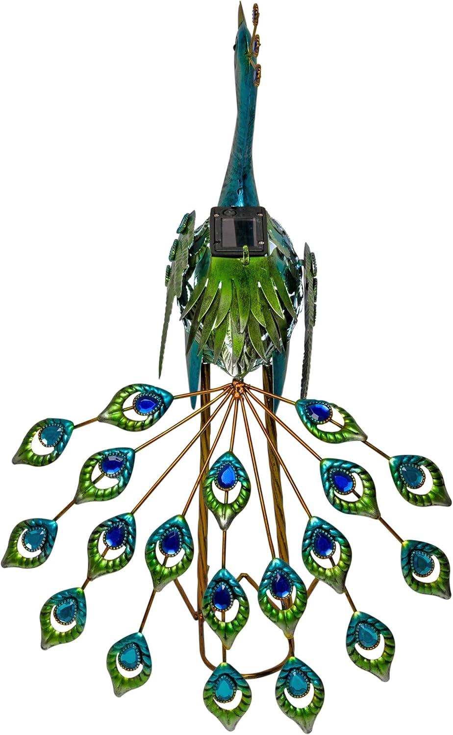 Alpine Corporation LED Solar Garden Peacock: Iron Sculpture, Outdoor Decor, 20" Height