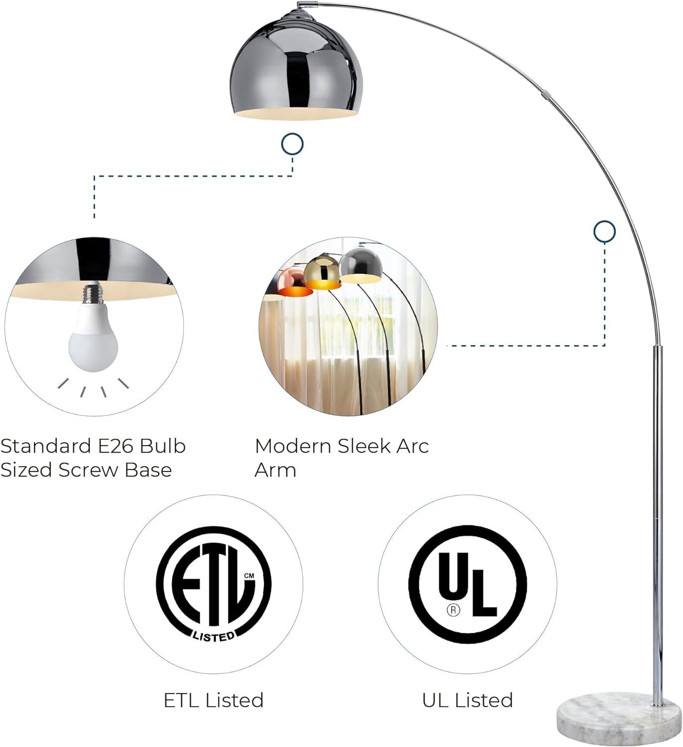 Chrome Arc Outdoor Floor Lamp with Faux Marble Base