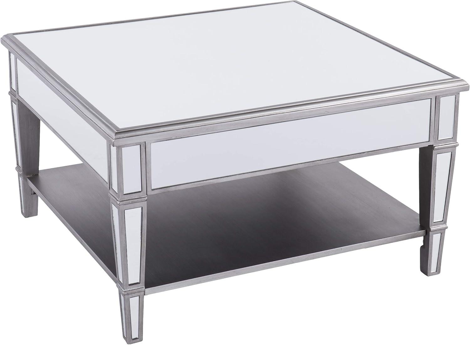 Square Mirrored Metal Coffee Table with Storage, 28.5"