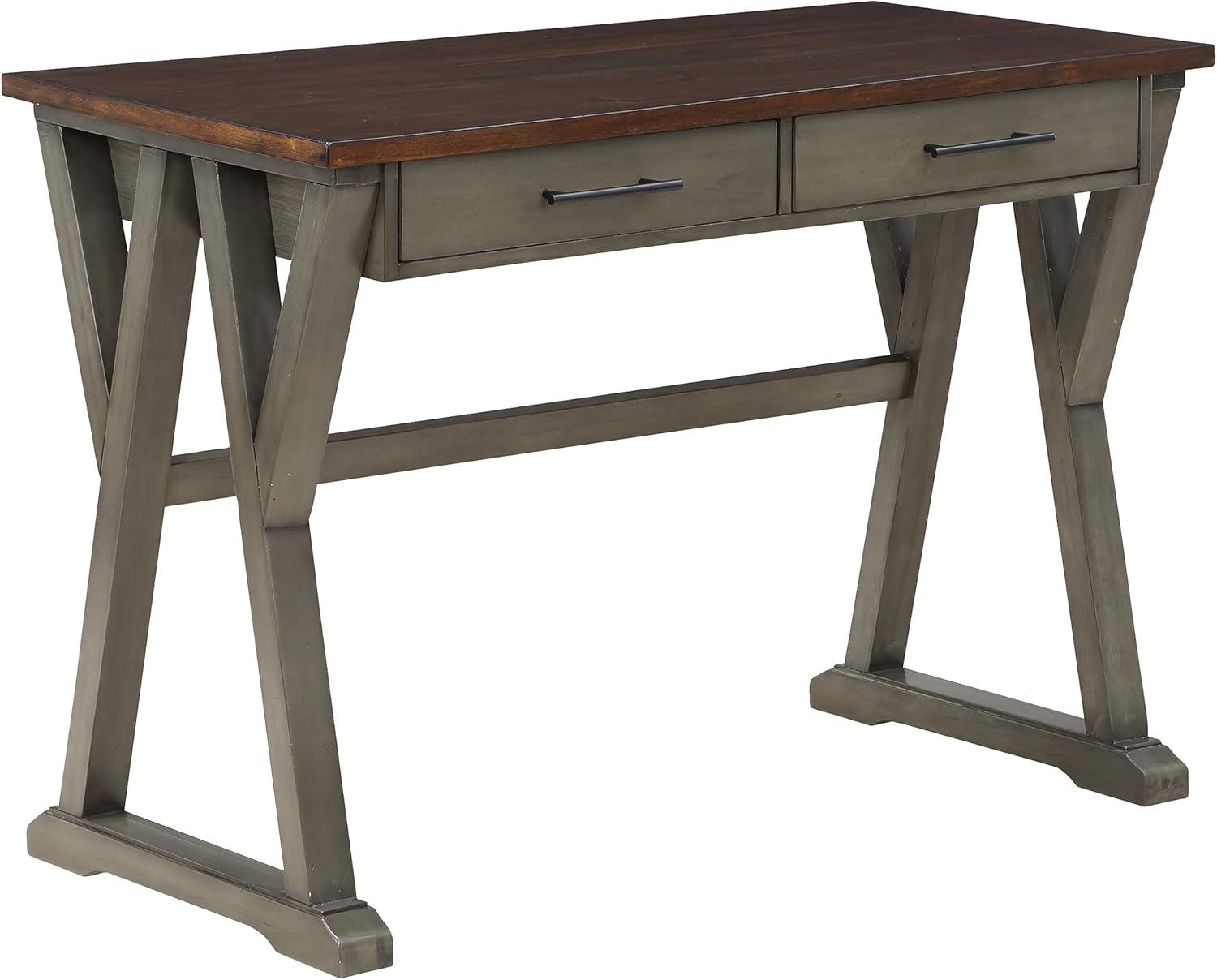 Jericho Slate Gray Rustic Wood Writing Desk with Drawers